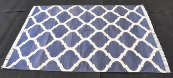 Blue Ekath Traditional Matka Designer 100% Cotton Kilim Area Rug 3