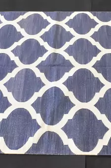 Blue Ekath Traditional Matka Designer 100% Cotton Kilim Area Rug