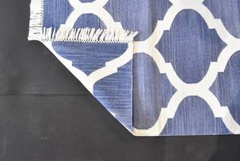 Blue Ekath Traditional Matka Designer 100% Cotton Kilim Area Rug 4