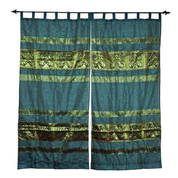 Lalhaveli Handmade Elephant Work Design silk Window Curtains 7ft x 4ft 2