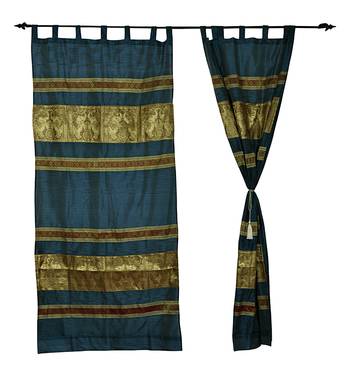 Ethnic Elephant Work Design silk Curtains For Housewarming Gift 7ft x 4ft 3