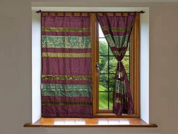 Decorative Elephant Work Design silk Window Curtains Bedroom 7ft x 4ft 1