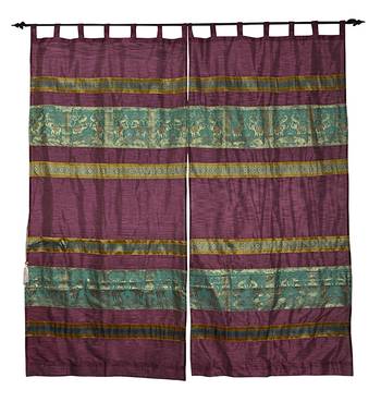 Decorative Elephant Work Design silk Window Curtains Bedroom 7ft x 4ft 2
