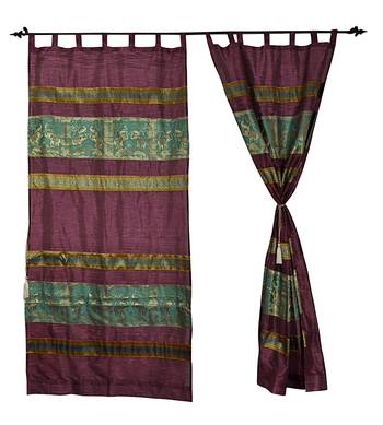 Decorative Elephant Work Design silk Window Curtains Bedroom 7ft x 4ft 3