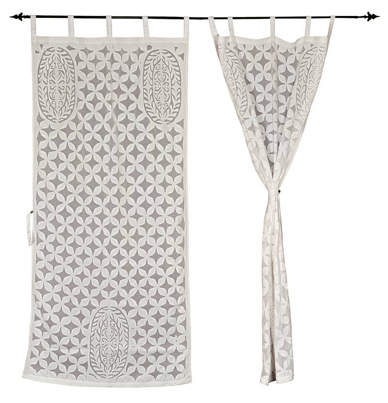 Tab Top White Color Cotton Cutwork Curtains LAL HAVELI 2796809
