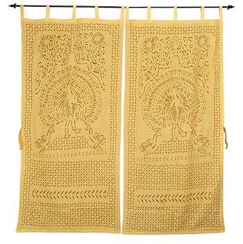 Peacock Design Tab Top White Curtains For Windows 1