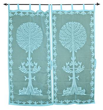 Home Decorative Tree Design Luxury Cotton Curtain Pair 1