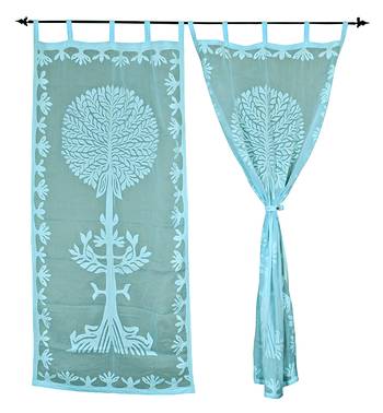Home Decorative Tree Design Luxury Cotton Curtain Pair 2