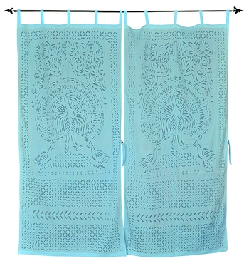 Handmade Peacock Design Cutwork Cotton Curtain Lal Haveli 2796825