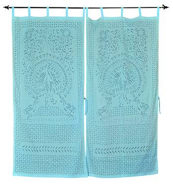 Handmade Peacock Design Cutwork Cotton Curtain 1
