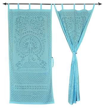 Handmade Peacock Design Cutwork Cotton Curtain 2