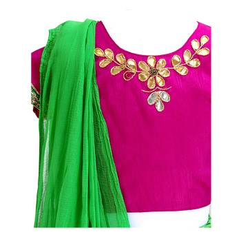 Traditional Magenta & Green Mirror Work Lehenga Choli for Girls 5