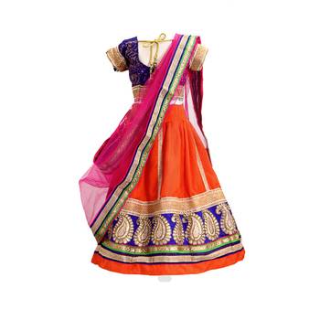  Vibrant Orange & Blue Embroidered Lehenga Choli Set for Girls 3