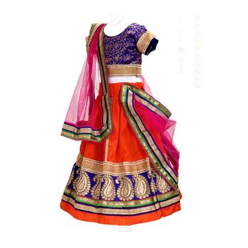  Vibrant Orange & Blue Embroidered Lehenga Choli Set for Girls 4
