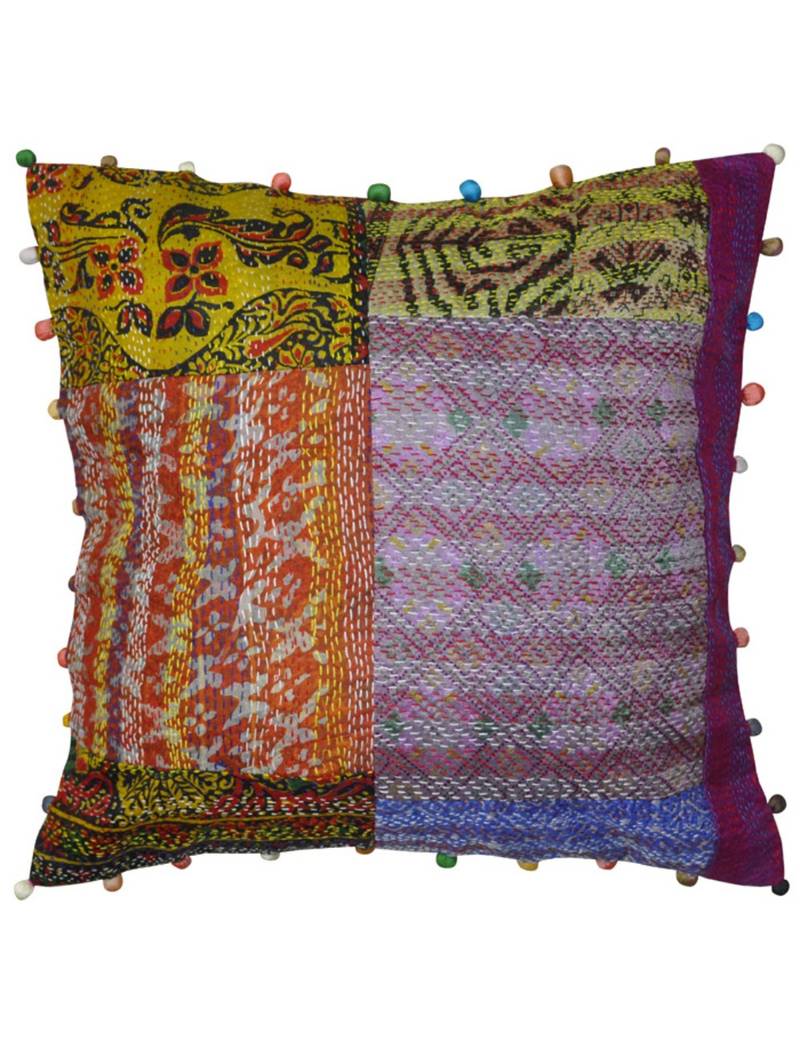 Ethnic Patchwork Designer Tradtitional Silk Cushion Cover 16 X 16