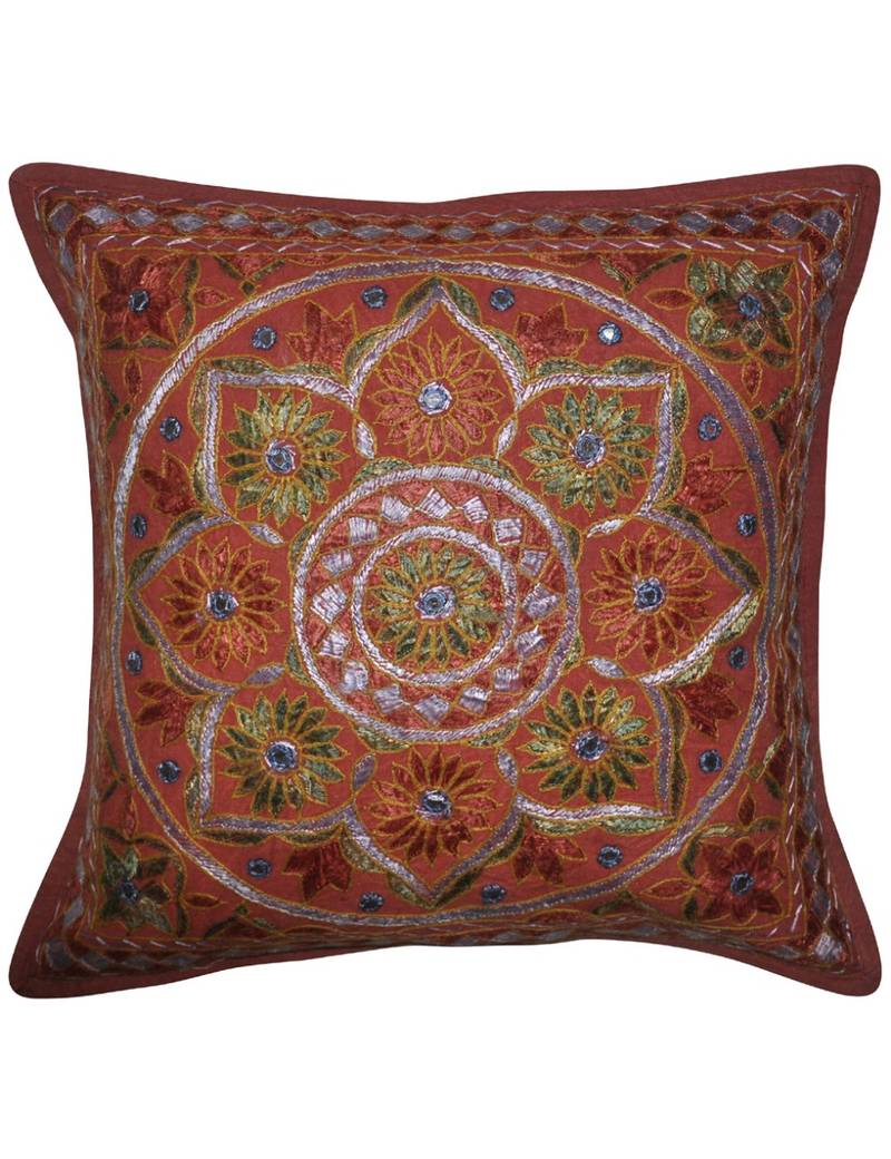 Jaipuri Handmade Embroidery Mirror Work Design cotton Cushion Cover Set Of 5 LAL HAVELI
