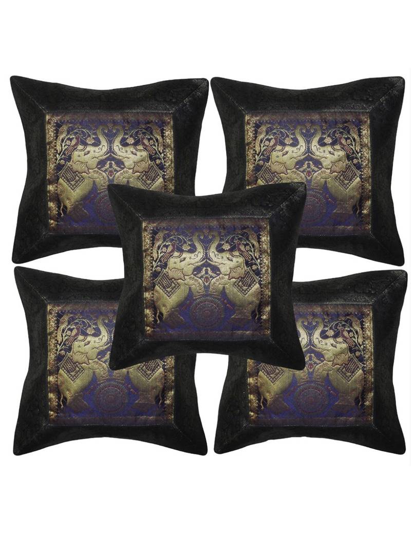 Elephant Work Design Silk Indian Cushion Cover 16 X 16 Inches