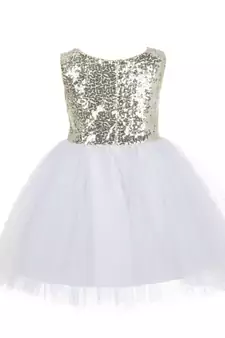 White Embroidered Net Kids Frocks