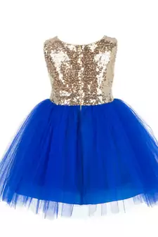 Blue Embroidered Net Kids Frocks
