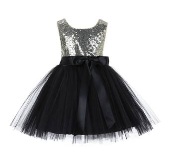 Black Embroidered Net Kids Frocks 1