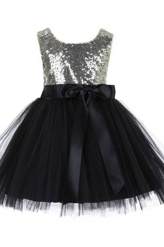 Black Embroidered Net Kids Frocks