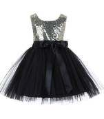 Black Embroidered Net Kids Frocks