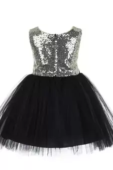 Black Embroidered Net Kids Frocks
