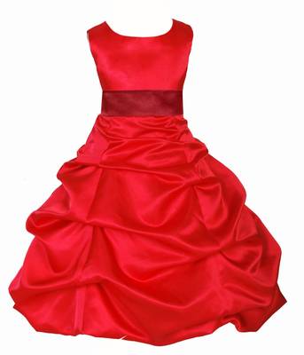 Red Plain Satin Kids Frocks 1