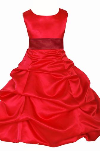 Red Plain Satin Kids Frocks