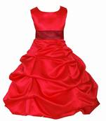 Red Plain Satin Kids Frocks