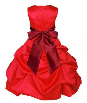 Red Plain Satin Kids Frocks 2