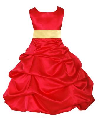 Red Plain Satin Kids Frocks 1