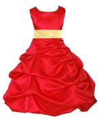 Red Plain Satin Kids Frocks