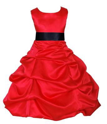 Red Plain Satin Kids Frocks 1