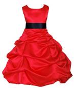 Red Plain Satin Kids Frocks