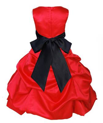 Red Plain Satin Kids Frocks 2