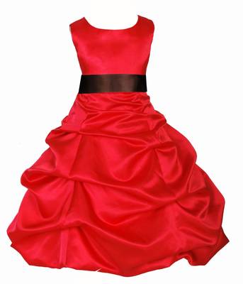 Red Plain Satin Kids Frocks 1