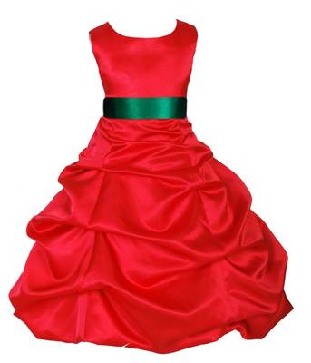Red Plain Satin Kids Frocks 1