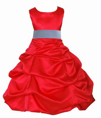 Red Plain Satin Kids Frocks 1