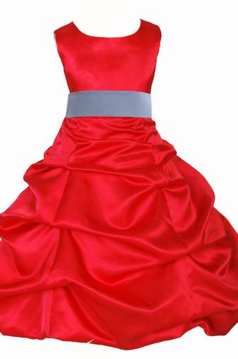 Red Plain Satin Kids Frocks