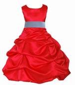 Red Plain Satin Kids Frocks