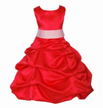 Red Plain Satin Kids Frocks 1
