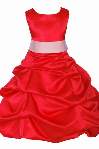 Red Plain Satin Kids Frocks
