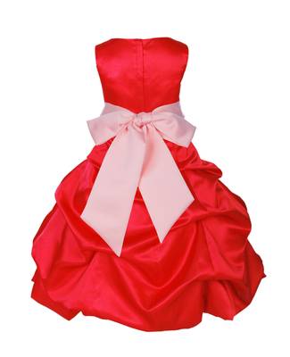 Red Plain Satin Kids Frocks 2