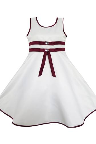 White Plain Satin Kids Frocks