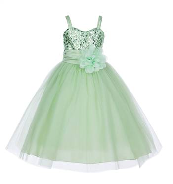 Green Plain Net Kids Frocks 1