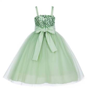 Green Plain Net Kids Frocks 2