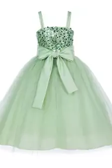 Green Plain Net Kids Frocks