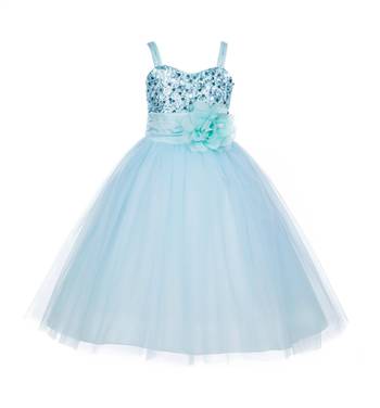Blue Embroidered Net Kids Frocks 1
