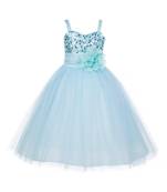 Blue Embroidered Net Kids Frocks